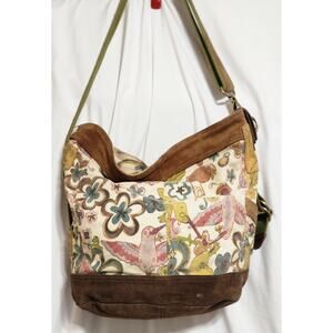 Lucky Brand Floral Crossbody Bag with Brown and Cream Accents